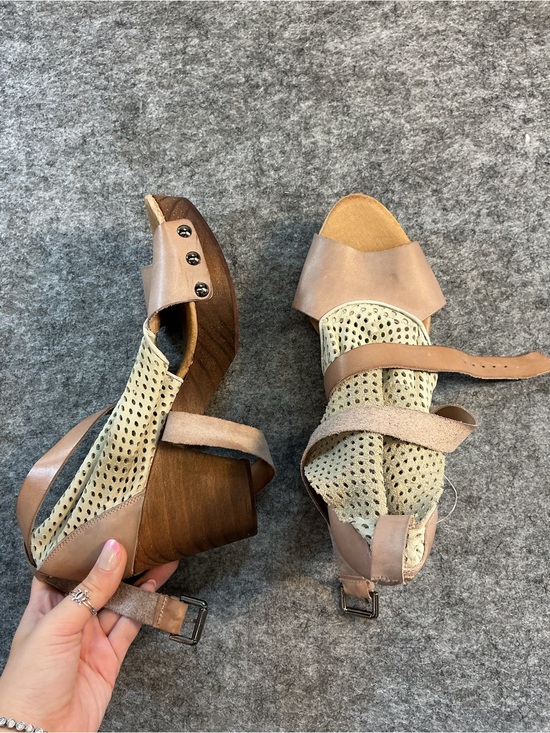Free People Shoes - Free People Women’s Leather Open-Toe Heels with Perforated Beige Upper Size 41